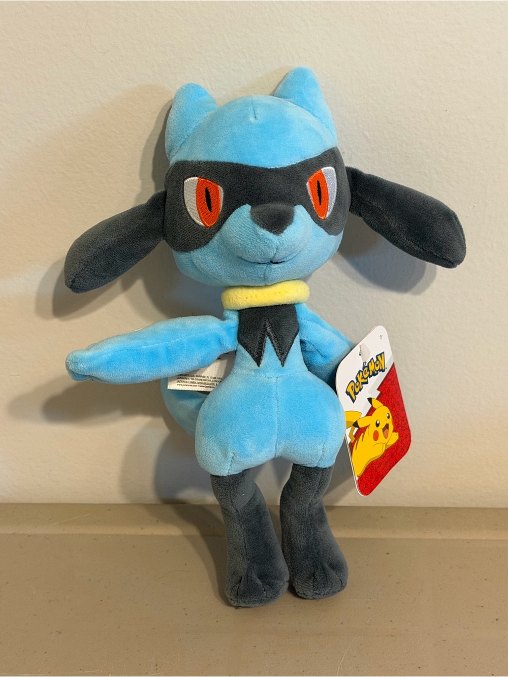 Pokemon Blue and Black Riolu Plush with Red Eyes